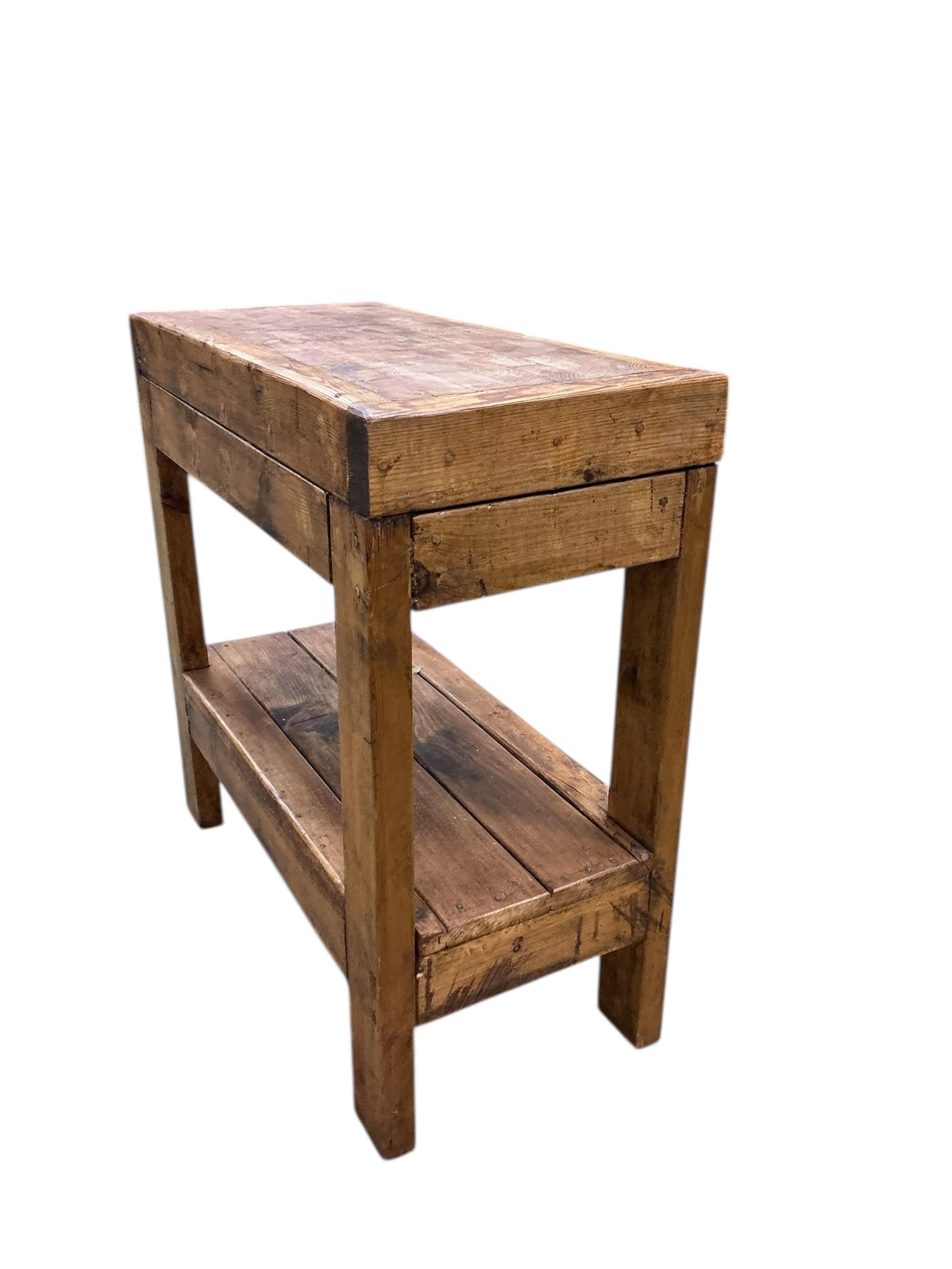 A rectangular pine two tier butcher's block, width 85cm, depth 40cm, height 85cm